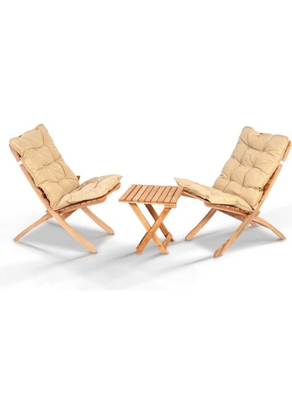 Liva 2'li Kavisli Minderli Bahçe Balkon 2+1 Katlanabilir Masa Sandalye Seti