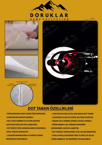 Kaymaz Taban Makinada Yıkanabilir Dijital Baskı Dare Devil Desenli Çocuk Odası Halısı Dot Taban Halı RHR15