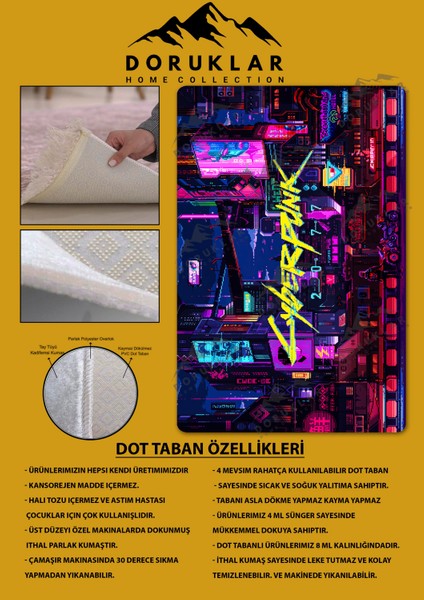 Kaymaz Taban Makinada Yıkanabilir Dijital Baskı Cyperpunk Desenli Çocuk Odası Halısı Dot Taban Halı RHR10 fiyatları