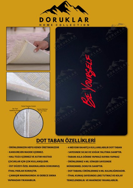 Kaymaz Taban Makinada Yıkanabilir Dijital Baskı Be Yourself Desenli Çocuk Odası Halısı Dot Taban Halı RHR03