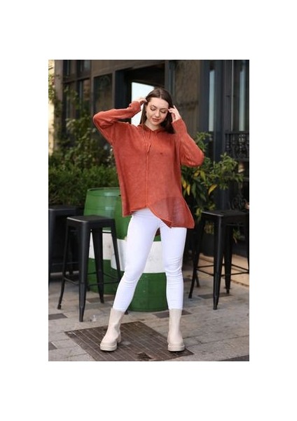 Etnik Bohem Otantik Tarz Asimetrik Yıkamalı Salaş Kapşonlu Pamuk Standart Beden Triko Tnik fiyatları