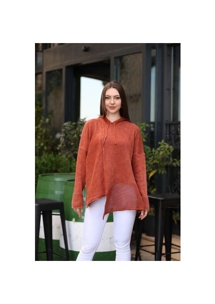 Etnik Bohem Otantik Tarz Asimetrik Yıkamalı Salaş Kapşonlu Pamuk Standart Beden Triko Tnik modelleri