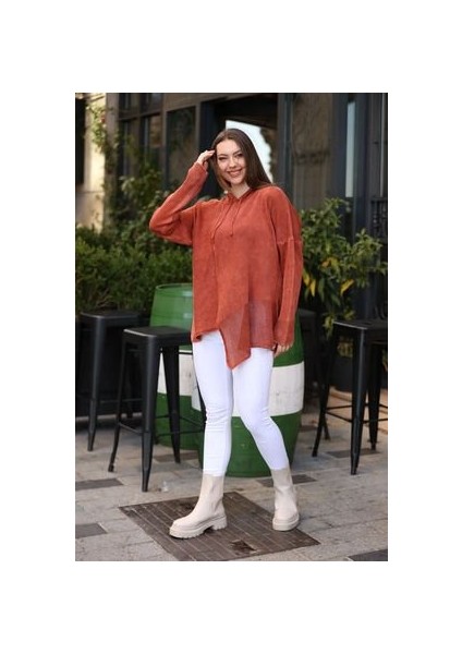 Etnik Bohem Otantik Tarz Asimetrik Yıkamalı Salaş Kapşonlu Pamuk Standart Beden Triko Tnik indirimleri