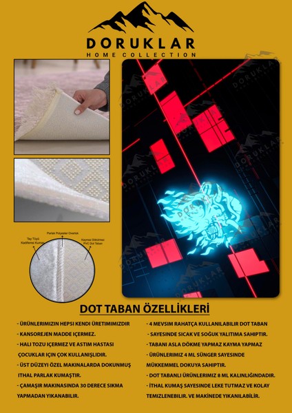 Kaymaz Taban Makinada Yıkanabilir Dijital Baskı Cyperpunk Desenli Çocuk Odası Halısı Dot Taban Halı RHR13