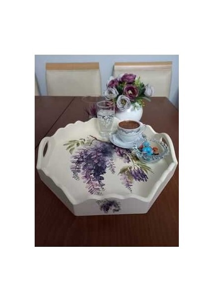 Özel Tasarım El Boyaması Ahşap Tepsi 30X30CM