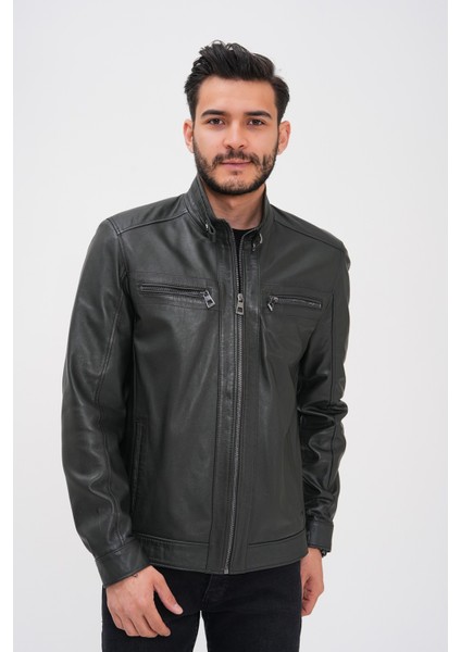 Basics&more Erkek Fermuar Detaylı Hakiki Deri Ceket - SRY27 fırsatları