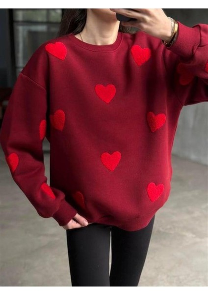 Kalp Nakışlı 3 Iplik Şardonlu Sweatshırt modelleri