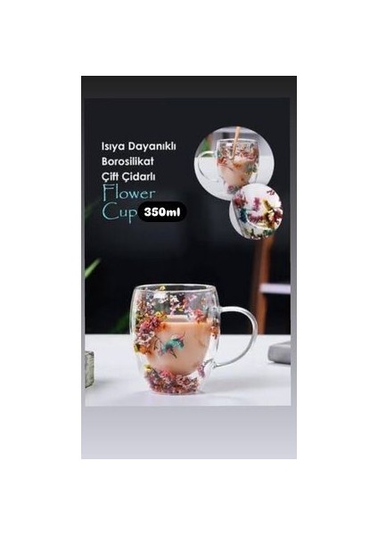 Renkli Çiçekler Çift Çidarlı Bardak 350ML