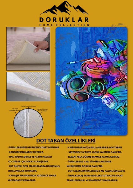 Kaymaz Taban Makinada Yıkanabilir Dijital Baskı Cs Go Desenli Çocuk Odası Halısı Dot Taban Halı RHR09 fiyatları