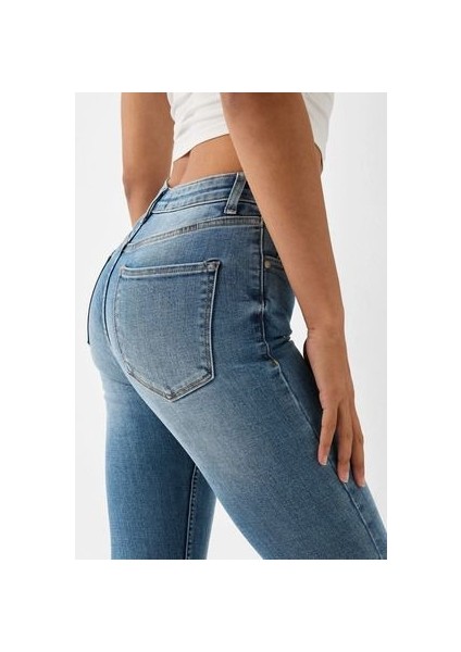 Esnek Dokulu Rahat %95 Pamuk %5 Elastan Yüksek Bel Bilek Boy Jean Pantolon modelleri