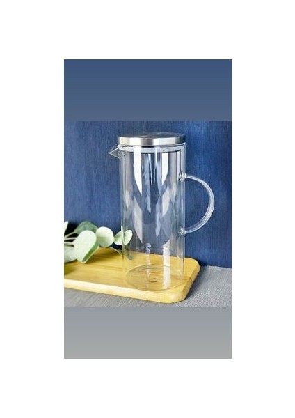 Cam Sürahi Yağdanlık Borosilikat 1500ML kulplu Vakum Kapak Silver