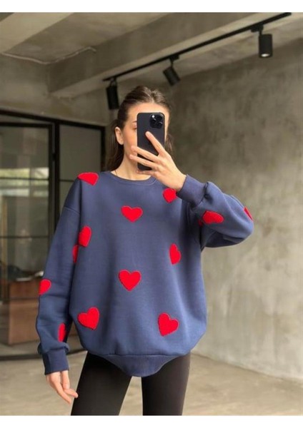 Kalp Nakışlı 3 Iplik Şardonlu Sweatshırt