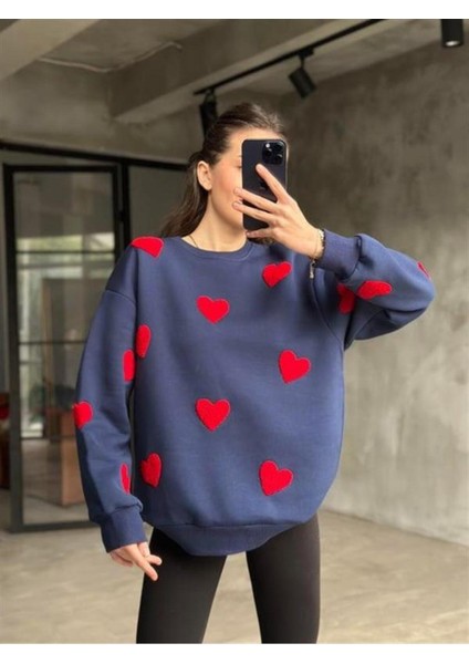 Kalp Nakışlı 3 Iplik Şardonlu Sweatshırt modelleri