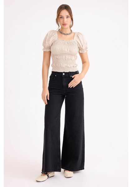 Kare Yaka Viskon Keten Crop Bluz fiyatları