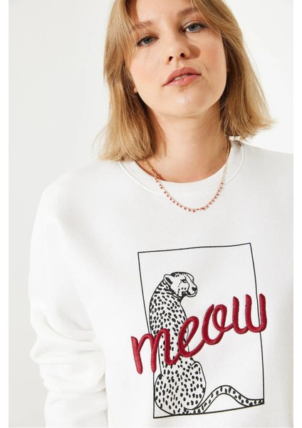 Leopar Desenlı 3 Iplik Şardonlu Sweatshırt