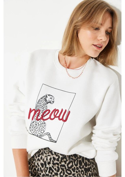 Leopar Desenlı 3 Iplik Şardonlu Sweatshırt modelleri