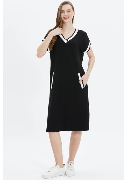 Yakası ve Fleto Cebi Ribanalı Penye Elbise fiyatları