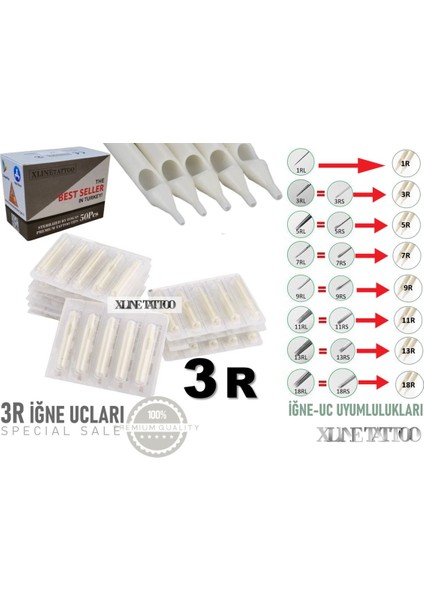 50 Adet 3r Dövme Makinası Ucu - Dövme Makinası Ucu- 3 R