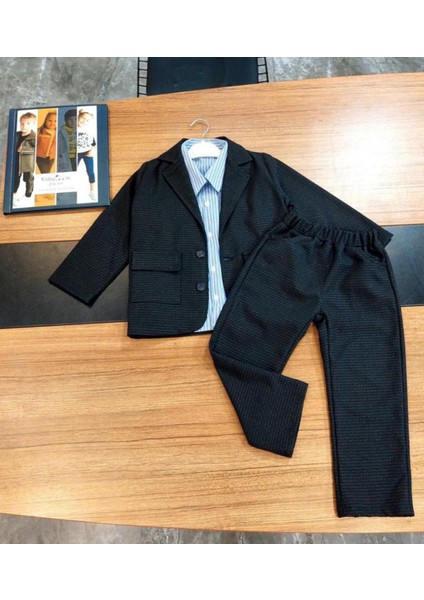 2-10 Yaş Jakar Örme Kumaşlı Mavi Gömlekli Pantolonlu Takım fiyatları