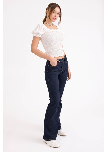 Kare Yaka Viskon Keten Crop Bluz fiyatları