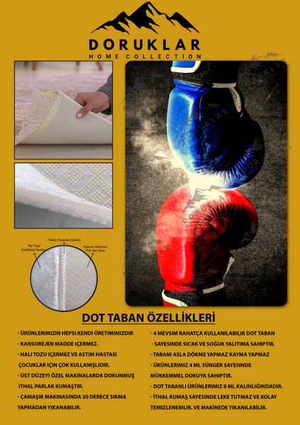 Kaymaz Taban Makinada Yıkanabilir Dijital Baskı Boks Eldiveni Desenli Çocuk Odası Halısı Dot Taban Halı RHR06 fiyatları