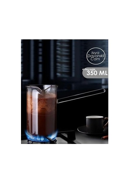 Cam Cezve 350ML Borosilikat Ateşe Dayanıklı