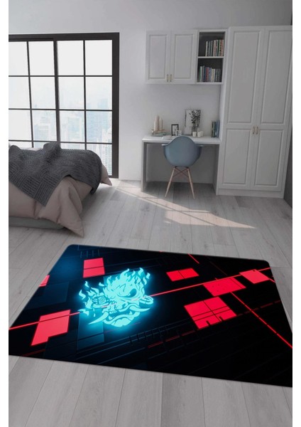 Kaymaz Taban Makinada Yıkanabilir Dijital Baskı Cyperpunk Desenli Çocuk Odası Halısı Dot Taban Halı RHR13