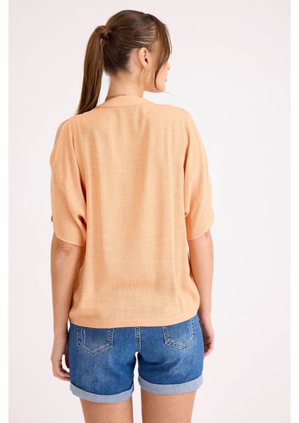 Hakim Yaka Kol Detaylı Keten Bluz indirimleri