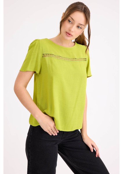 Güpürlü Kısa Kol Keten Bluz modelleri