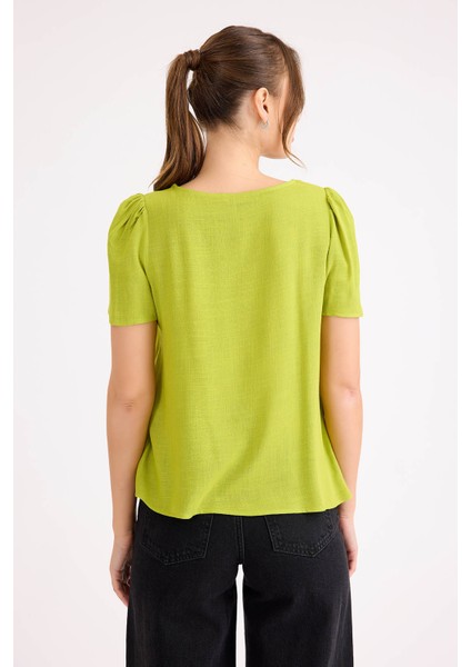 Güpürlü Kısa Kol Keten Bluz indirimleri