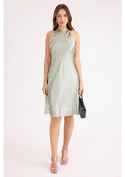 Ip Askılı Midi Boy Saten Elbise