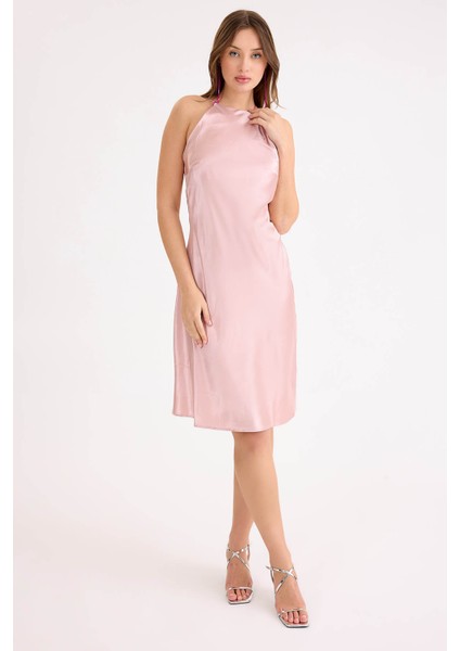 Ip Askılı Midi Boy Saten Elbise