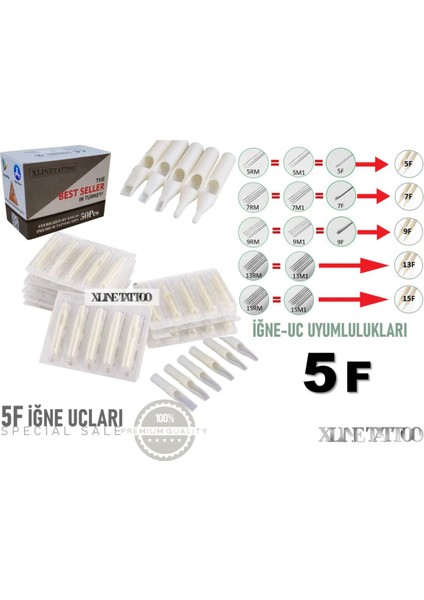 50 Adet 5f Dövme Makinası Ucu - Dövme Makinası Ucu- 5 F