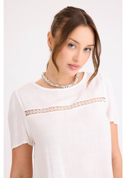 Güpürlü Kısa Kol Keten Bluz fiyatları