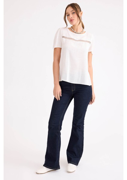 Güpürlü Kısa Kol Keten Bluz modelleri