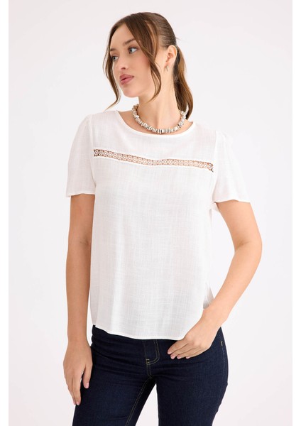 Güpürlü Kısa Kol Keten Bluz fırsatları