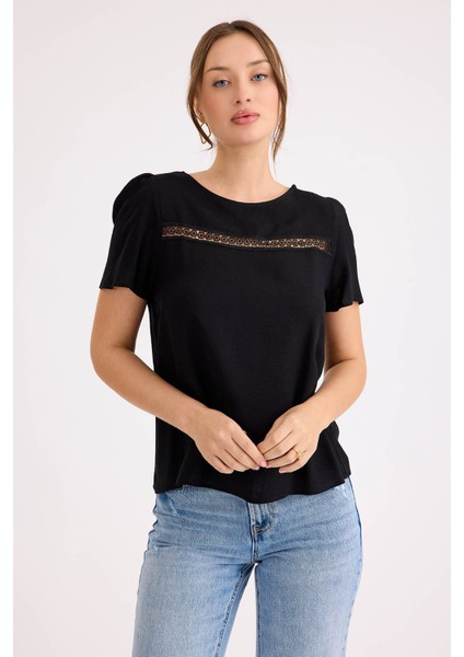 Güpürlü Kısa Kol Keten Bluz modelleri
