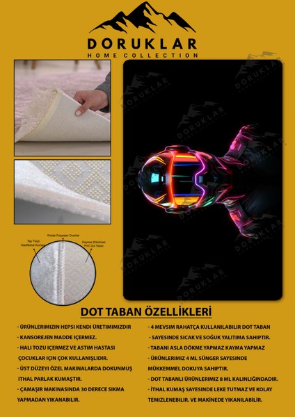 Kaymaz Taban Makinada Yıkanabilir Dijital Baskı Neon Kask Desenli Çocuk Odası Halısı Dot Taban Halı RHR04 fiyatları