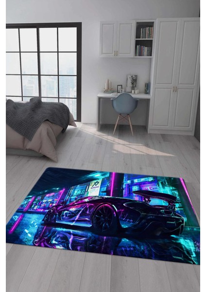 Kaymaz Taban Makinada Yıkanabilir Dijital Baskı Cyperpunk Desenli Çocuk Odası Halısı Dot Taban Halı RHR11