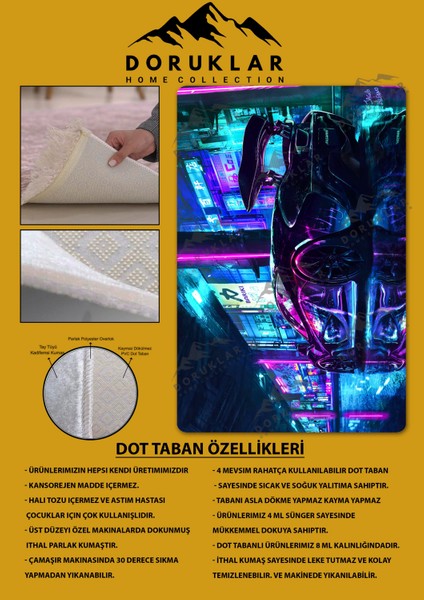 Kaymaz Taban Makinada Yıkanabilir Dijital Baskı Cyperpunk Desenli Çocuk Odası Halısı Dot Taban Halı RHR11 fiyatları