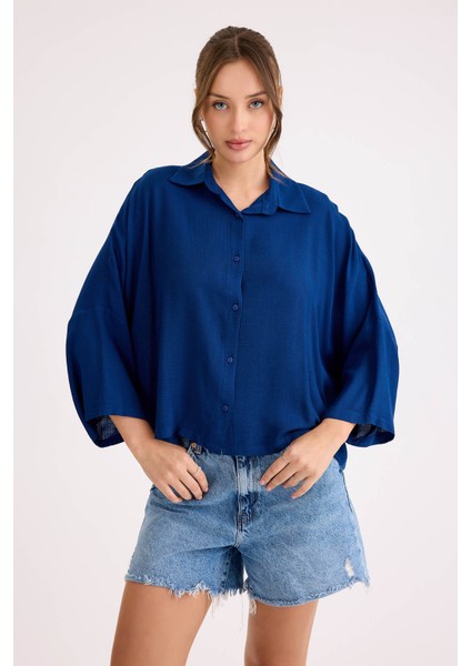 Oversize Viskon Keten Gömlek