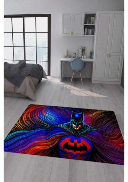 Kaymaz Taban Makinada Yıkanabilir Dijital Baskı Batman Desenli Çocuk Odası Halısı Dot Taban Halı RHR02
