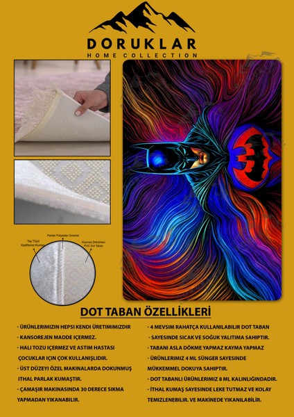 Kaymaz Taban Makinada Yıkanabilir Dijital Baskı Batman Desenli Çocuk Odası Halısı Dot Taban Halı RHR02 fiyatları