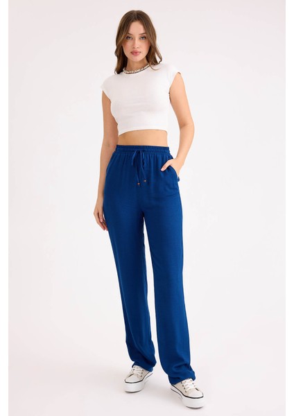 Beli Bağcıklı Viskon Keten Pantolon