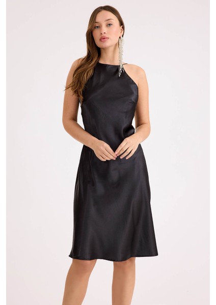 Ip Askılı Midi Boy Saten Elbise