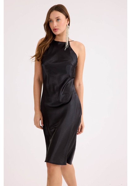 Ip Askılı Midi Boy Saten Elbise modelleri