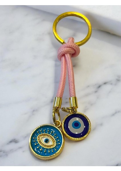 Çift Nazar Boncuklu Anahtarlık - Pembe (10,5 Cm) Hediyelik