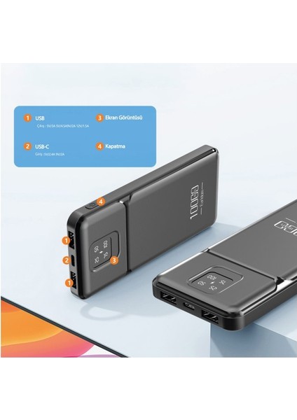 PB64 10.000 mAh 2 Adet 10W USB Çıkışlı Dijital Göstergeli Powerbank - Siyah