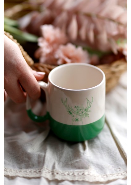 Geyik Figürlü Yeşil Seramik Kupa Bardak, Hediyelik Kupa fiyatları