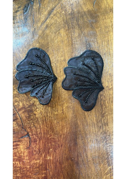 2 Li Boncuk Işleme Siyah Kelebek Kanadı Set 12X10 cm